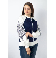 Women's blue bomber with embroidery on the sleeves "Blooming Garden"
